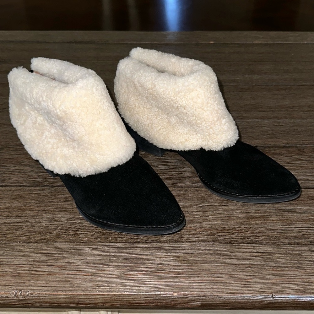 All Black Footwear Shearling Cuff Ankle Booties 6.5